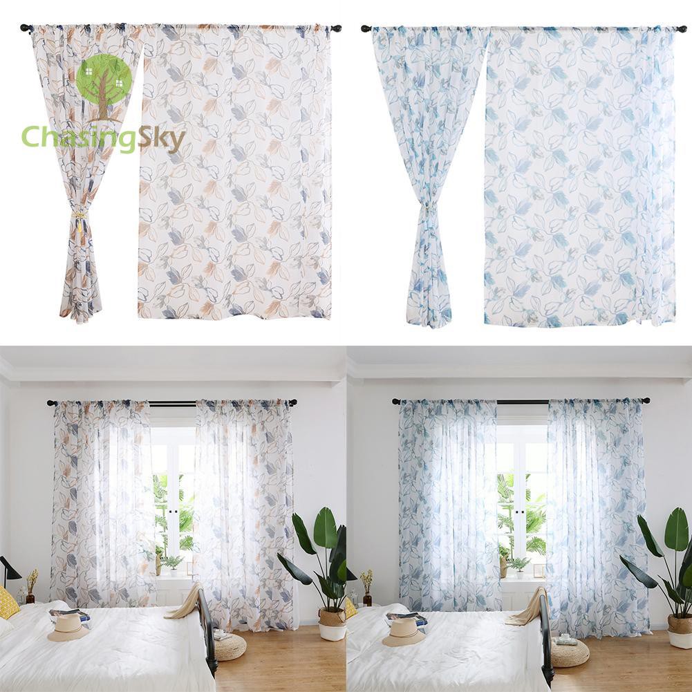 Room Leaf Fresh Pattern Woven Voile Window Curtain Sheer Panel Drapes Scarf
