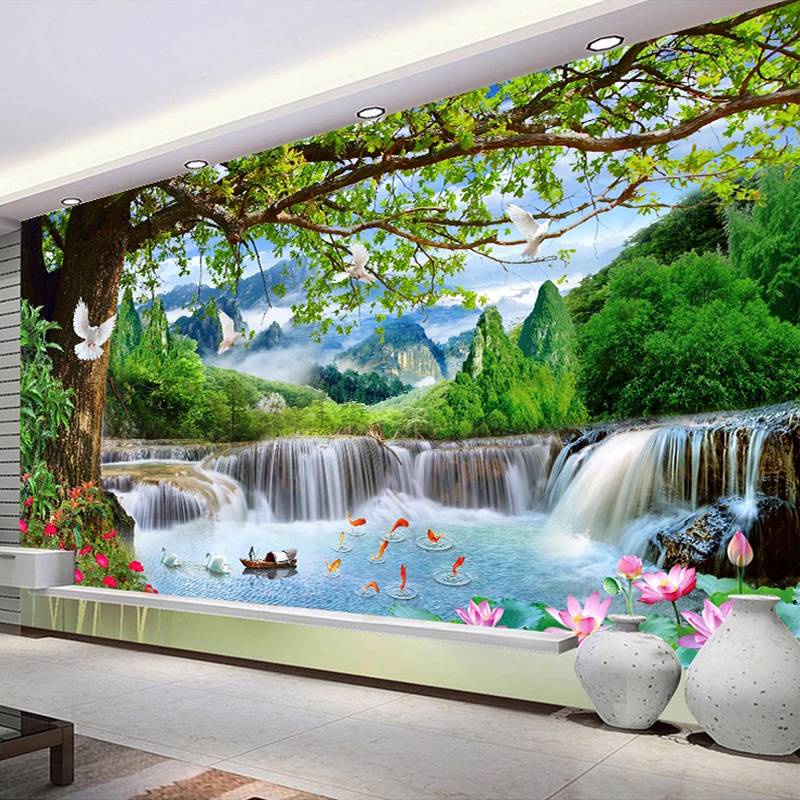 Custom Wall Murals Green Big Tree Forest Waterfall Nature Landscape 3D  Poster Photo Wallpaper For Bedroom Living Room Background Wall Paper |  Shopee Malaysia