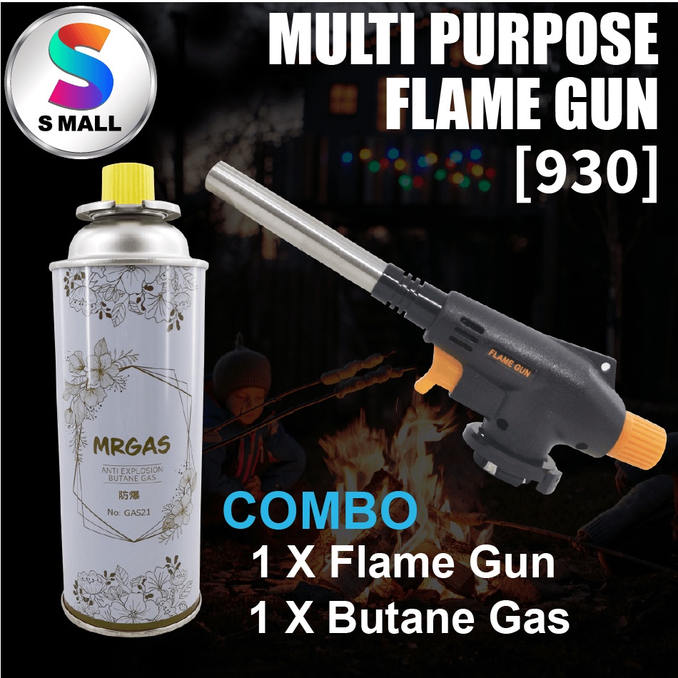 S MALL MULTI PURPOSE FLAME GUN Torch Butane Burner Fire Head GAS TORCH CAMPING [930] WITH GAS (SET)