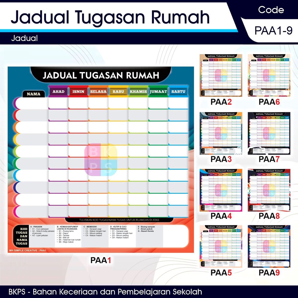 Jadual Tugasan Rumah Paa 1 9