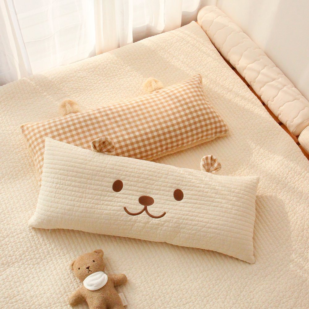 Baby Pillow Pillowcase and Pillow Pillow Ins Cute Embroidered Bear Pillow Embroidered Bear Cushion Children's Room