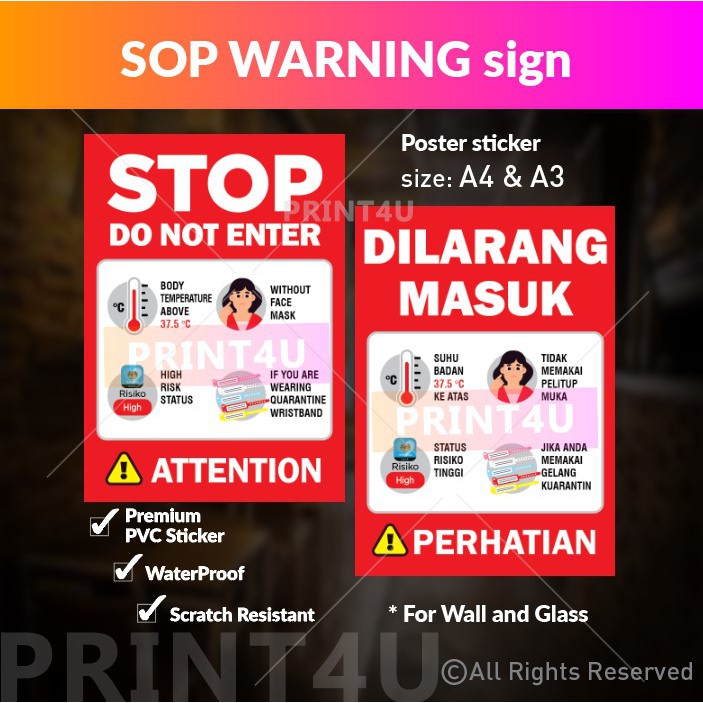 Buy Print4u Sop Notice Warning Sign Do Not Enter Dilarang Masuk Entrance Sticker Seetracker Malaysia