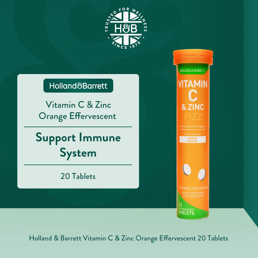 Holland & Barrett Vitamin C And Zinc Orange Effervescent Exp 03/2023 Supports Immune System
