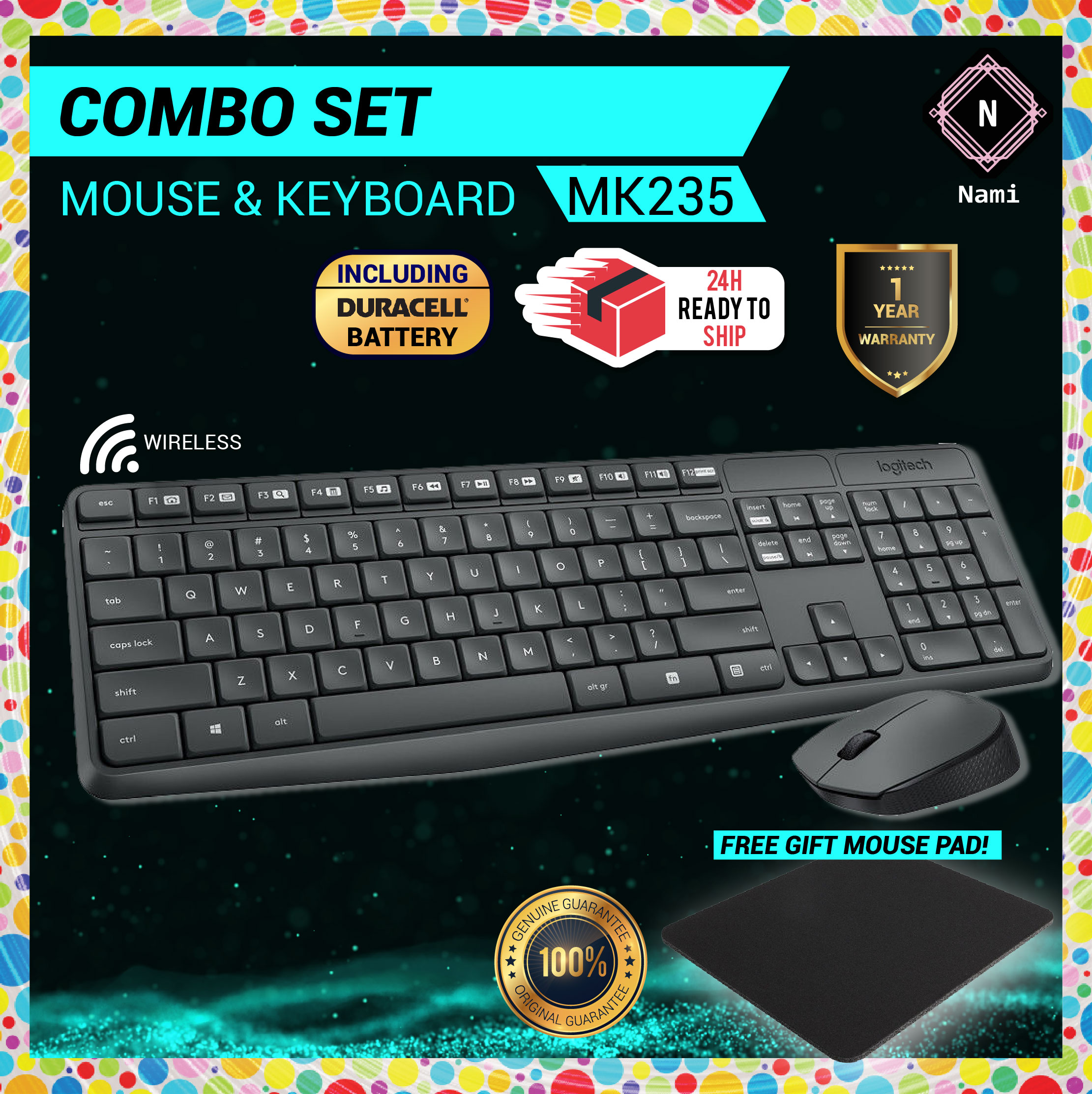 Genuine Logitech MK235 Wireless Keyboard and Mouse Grey (EXTRA