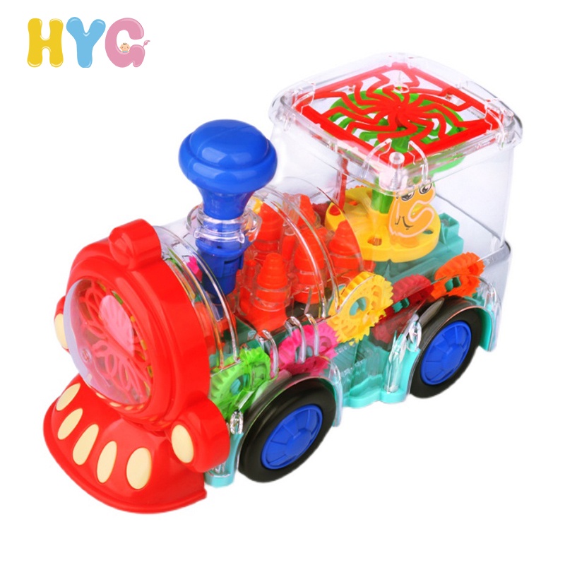 HYG Toys Music Light Train Electric Universal Wheel Plane Transparent Gear Bus Helicopter Car Children's Toy