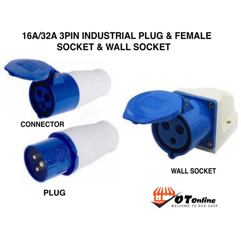 32a 3 Pin Industrial Power Plug Socket Connector Ip44 Weatherproof