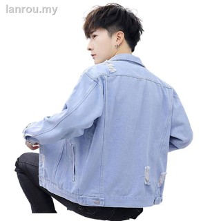 ☼✎jaket lelaki jeans jacket men 【NEW ARRIVAL】 【Lowest Price】 denim robek Korea musim semi dan luruh pelajar berwarna terang pakaian luar yang serasi