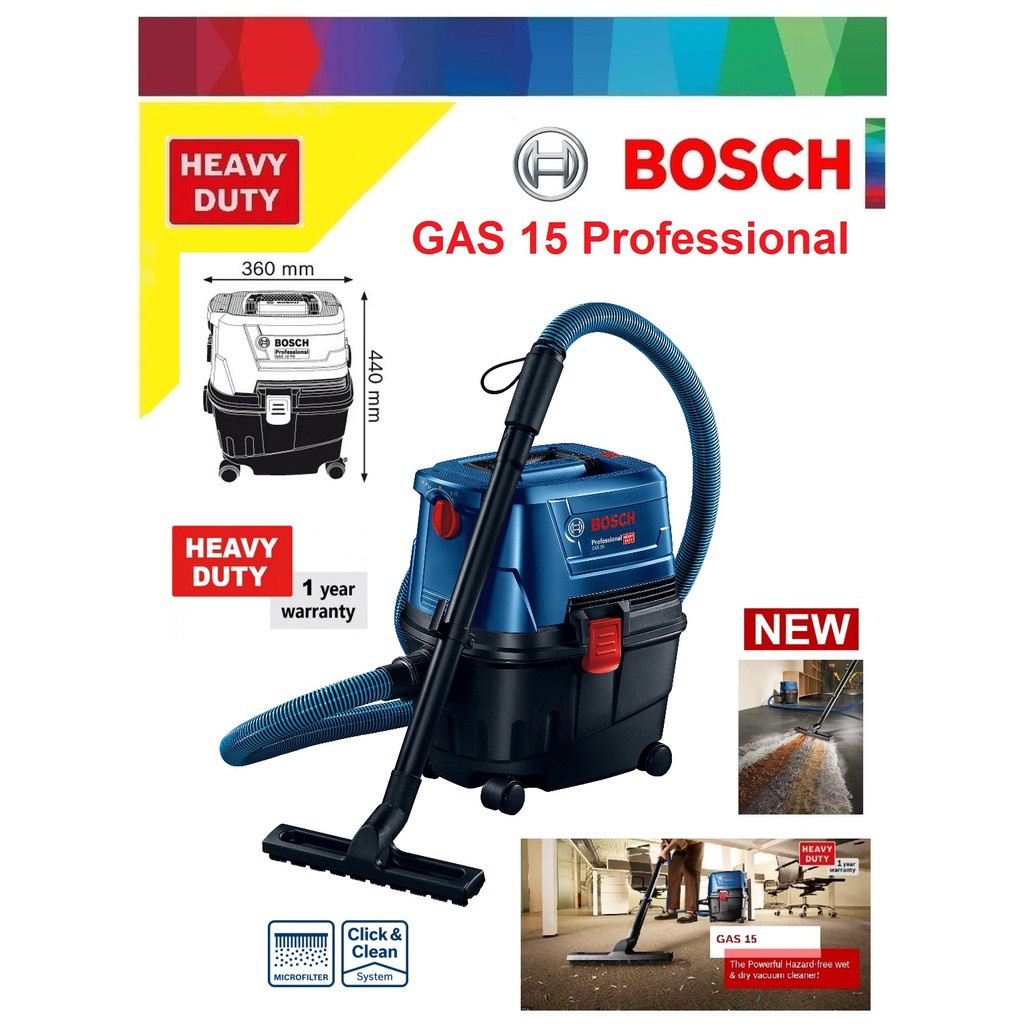Bosch GAS 15 Professional 1.1kW Wet & Dry Vacuum Cleaner Shopee Malaysia