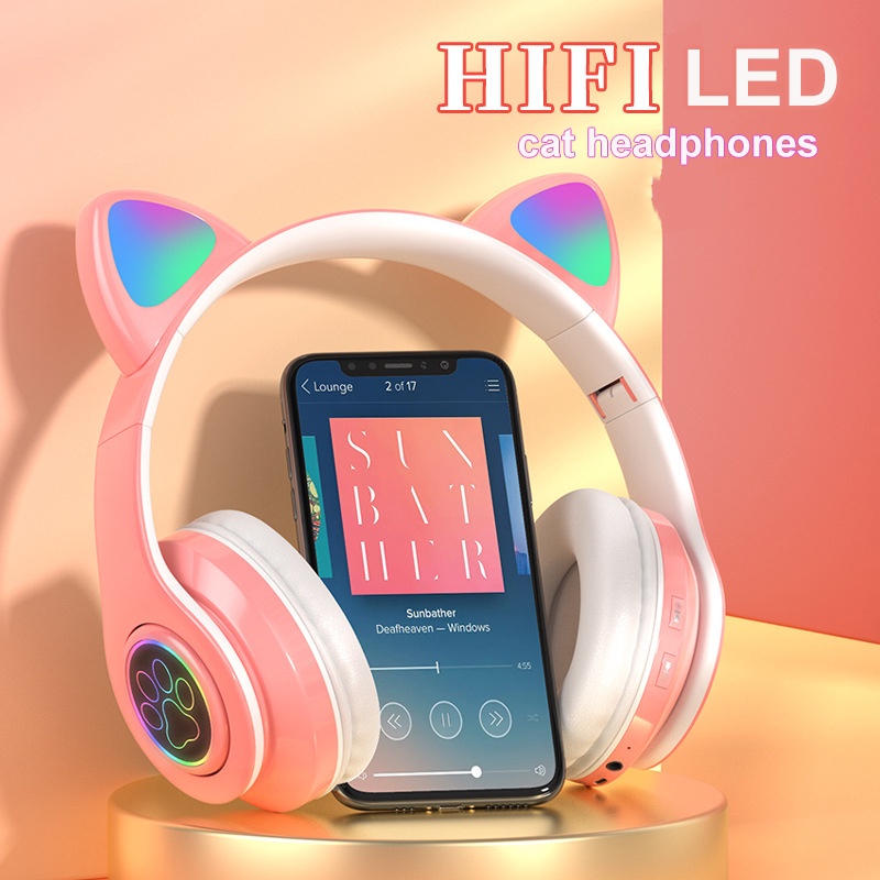 Cute Cat Ear Headphones Wireless LED Luminous Cat Claw Wireless Headphones Bluetooth Headset Heavy Bass children gift