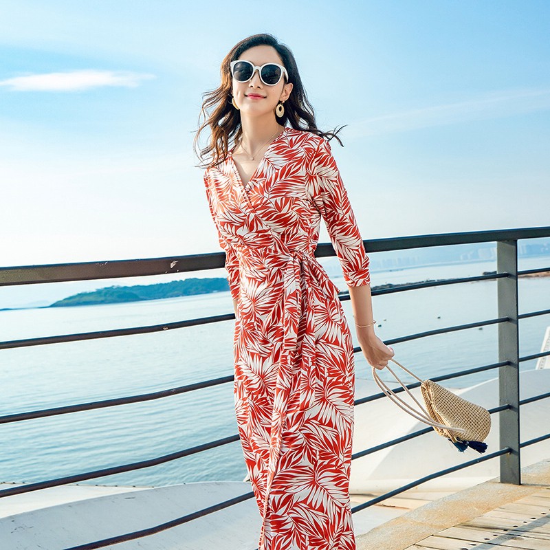 Sedia StokWanita Baju  Maxi Pakaian Lace up Slim Waist 