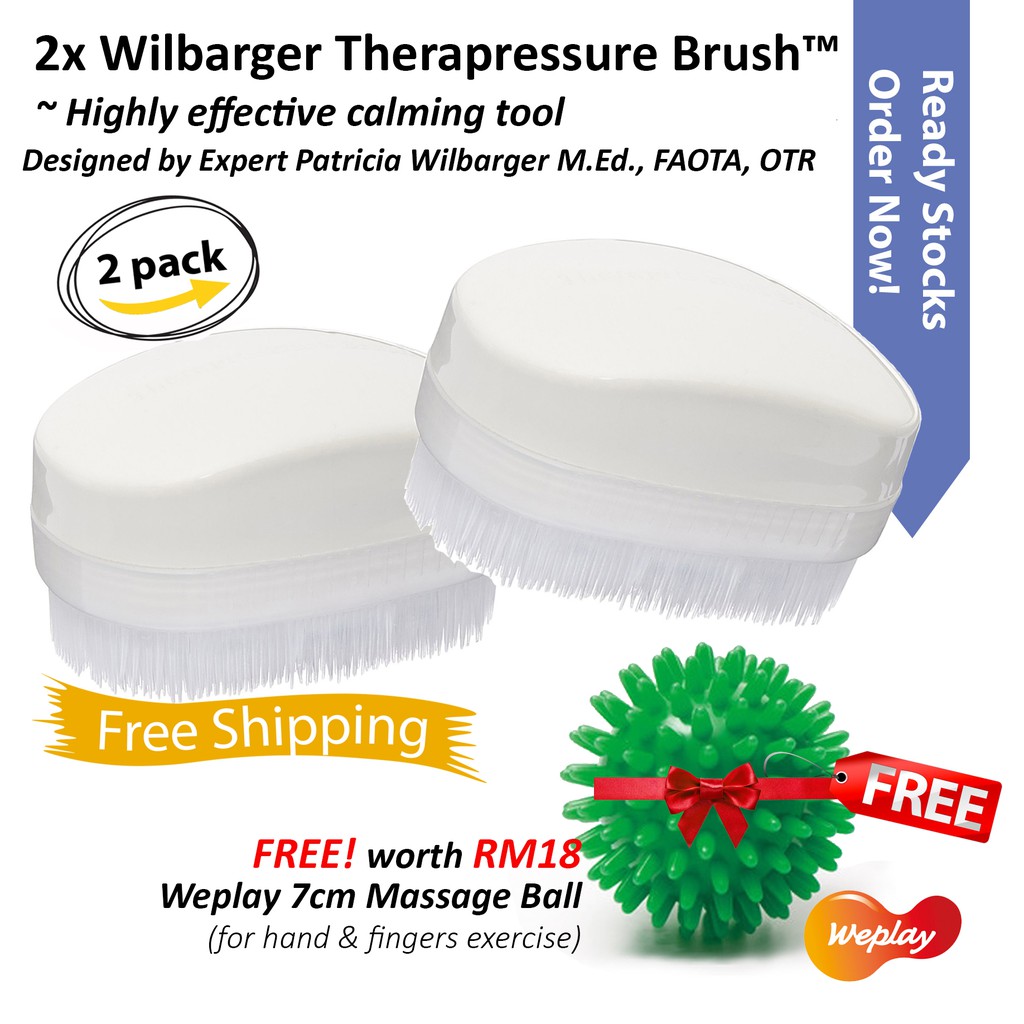 2x Wilbarger Therapressure BrushFREE 7cm Massage ballFor ADHD/AUTISM