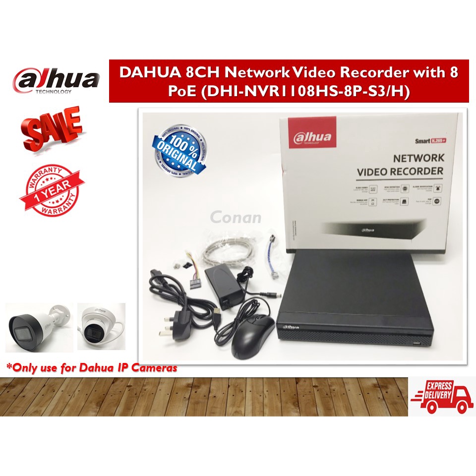 DAHUA 8 Channel NVR (DHI-NVR1108HS-8P-S3/H) Compact 1U 8PoE Lite H.265 ...