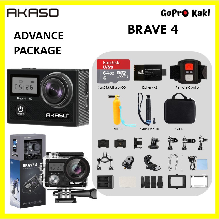 shopee: Akaso Brave 4 / Brave 4 PRO 4K 24FPS Action Camera With EIS Touch Screen 100ft/30m Waterproof ( Ship From Malaysia ) (0:6:Brave 4 Pro/V2:Brave 4 V2 Advance;:::)