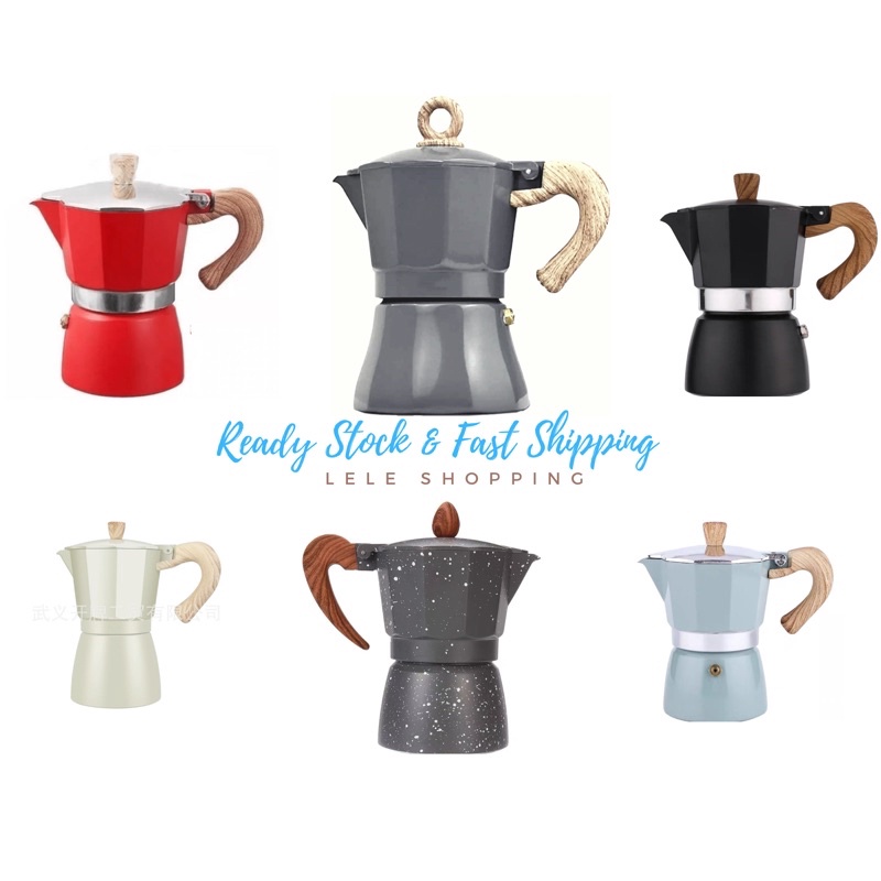 LELE Stylish Moka Pot Italian Coffee Maker Stovetop Espresso Maker Pumpkin Sprinkle Grey Alluminium 3/6 Cups 摩卡壶南瓜