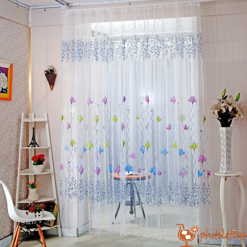 Real Hot Flowers Print Translucent Tulle Sheer Drapes Curtains