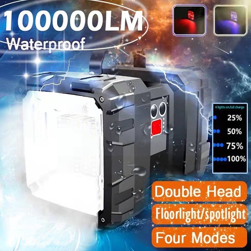 Reliable Versatile Super Bright 100000LM Double Head Handheld LED Spotlight Flashlight Searchlight Waterproof Recharg... - Image 2
