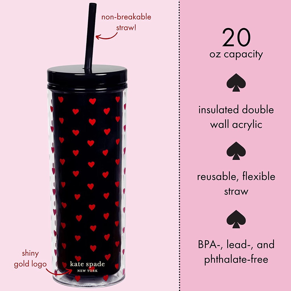 Kate Spade Stationery Insulated Tumbler With Reusable Straw And Lid - Black  Mini Hearts | Shopee Malaysia
