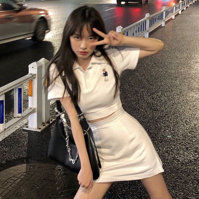 【5⭐S.GOLD】??ins Korean Style Korean two-piece skirt + top skirt short top Korean top Korean dress suit female two-piece set wear women baju sexy clothes girlfriends dress plus size women's dress women