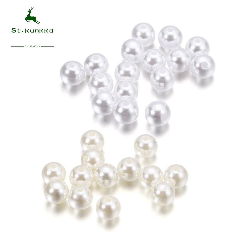 10-400 Pieces 3-20mm Perforated White/Beige Imitation Pearl ABS Beads Loose Jewelry DIY Production