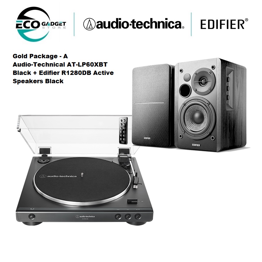 AudioTechnica ATLP60X Turntable x Edifier R1280DB Active Speakers Package Exclusive Set by