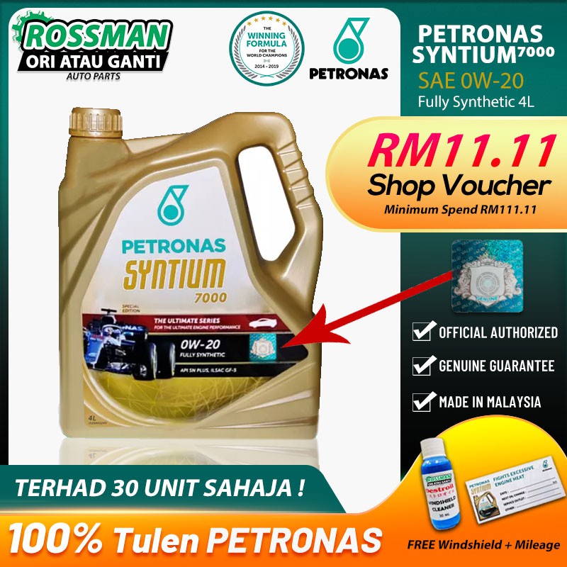 (100 Original) Petronas Syntium 7000 0W20 SNPlus Fully Synthetic (4L