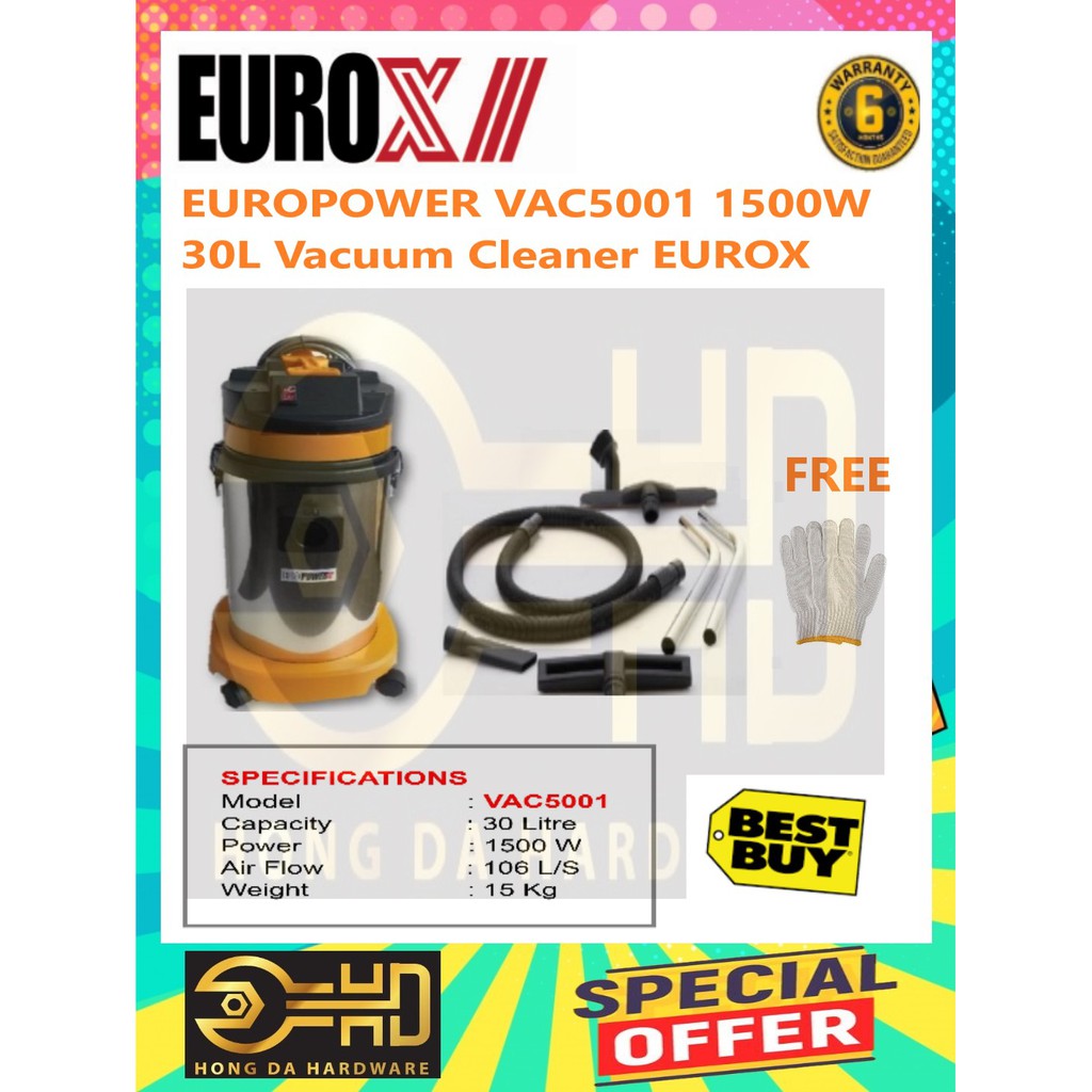 Eurox Vac5001 1800w 30l Wet And Dry Heavy Duty Vacuum Cleaner Shopee