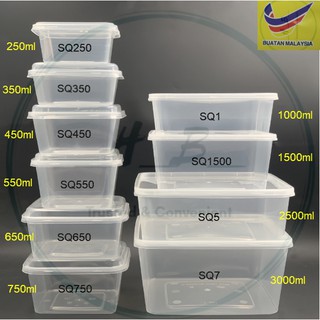 CB Ware 10pcs-SQ1 SQ5 SQ7 SQ 250 SQ350 SQ450 SQ1500 Chunbe Square Microwave Food Container With Lid / Kotak Plastik Kek