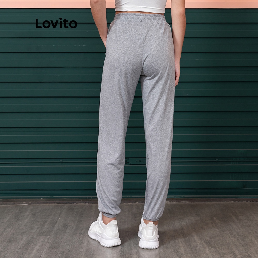 Lovito Sports Plain Contrast Binding Pants L06001 (Gray) Lovito Celana ...
