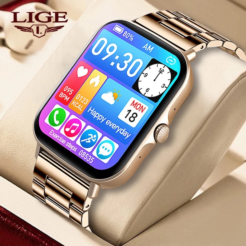 LIGE New Dial Call Smart Watch Men Full Touch Body Temperature Sports Fitness Tracker Waterproof Smart Watch Women + Box