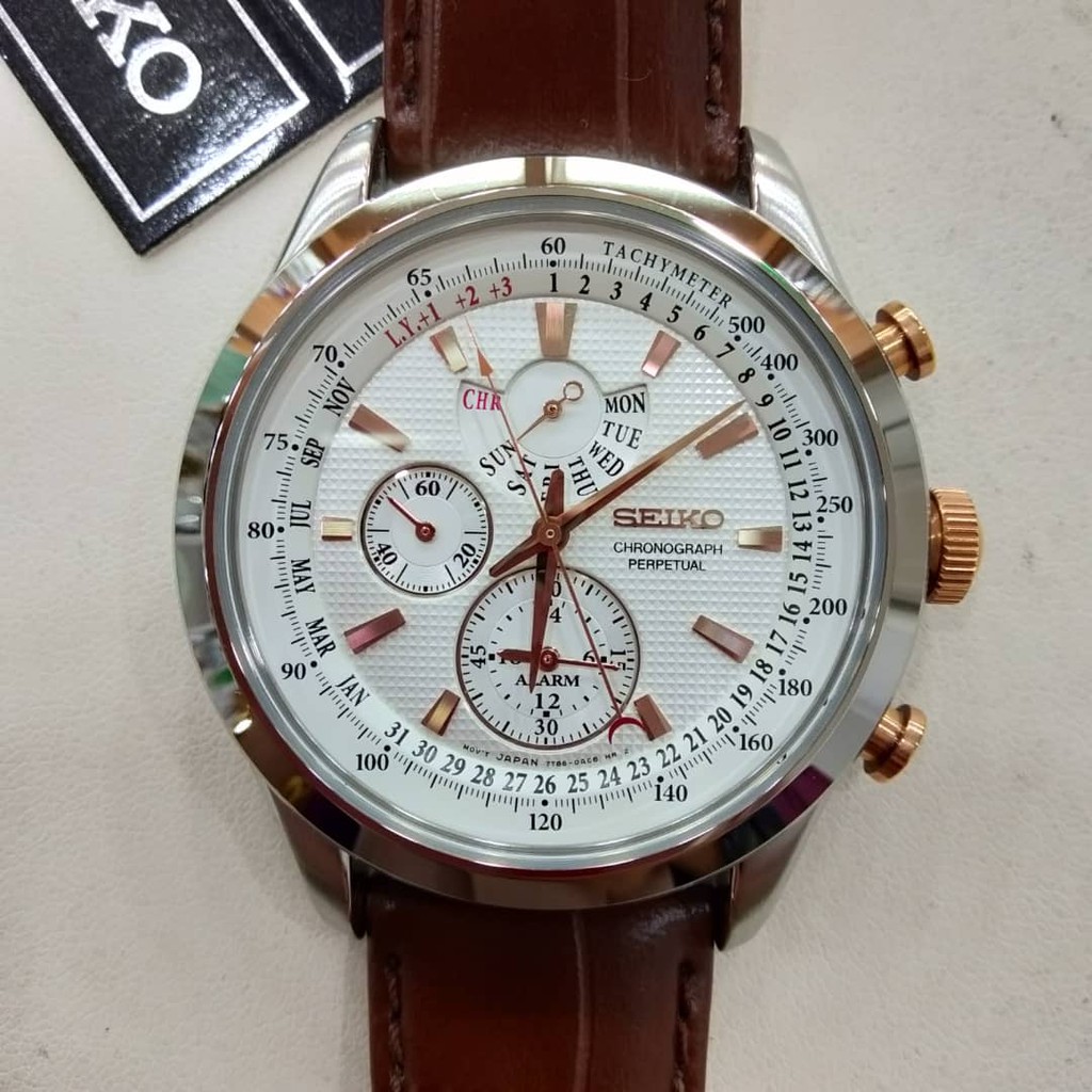 SEIKO PERPETUAL ALARM CHRONOGRAPH LEATHER WATCH FOR MEN 7T86-0AC0 - 640165  | Shopee Malaysia