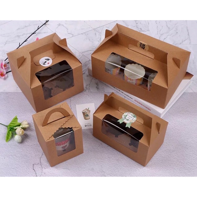 BB102 (5pcs) Brown/White Muffin/Cake Box with Handle (1/2/4/6pcs of