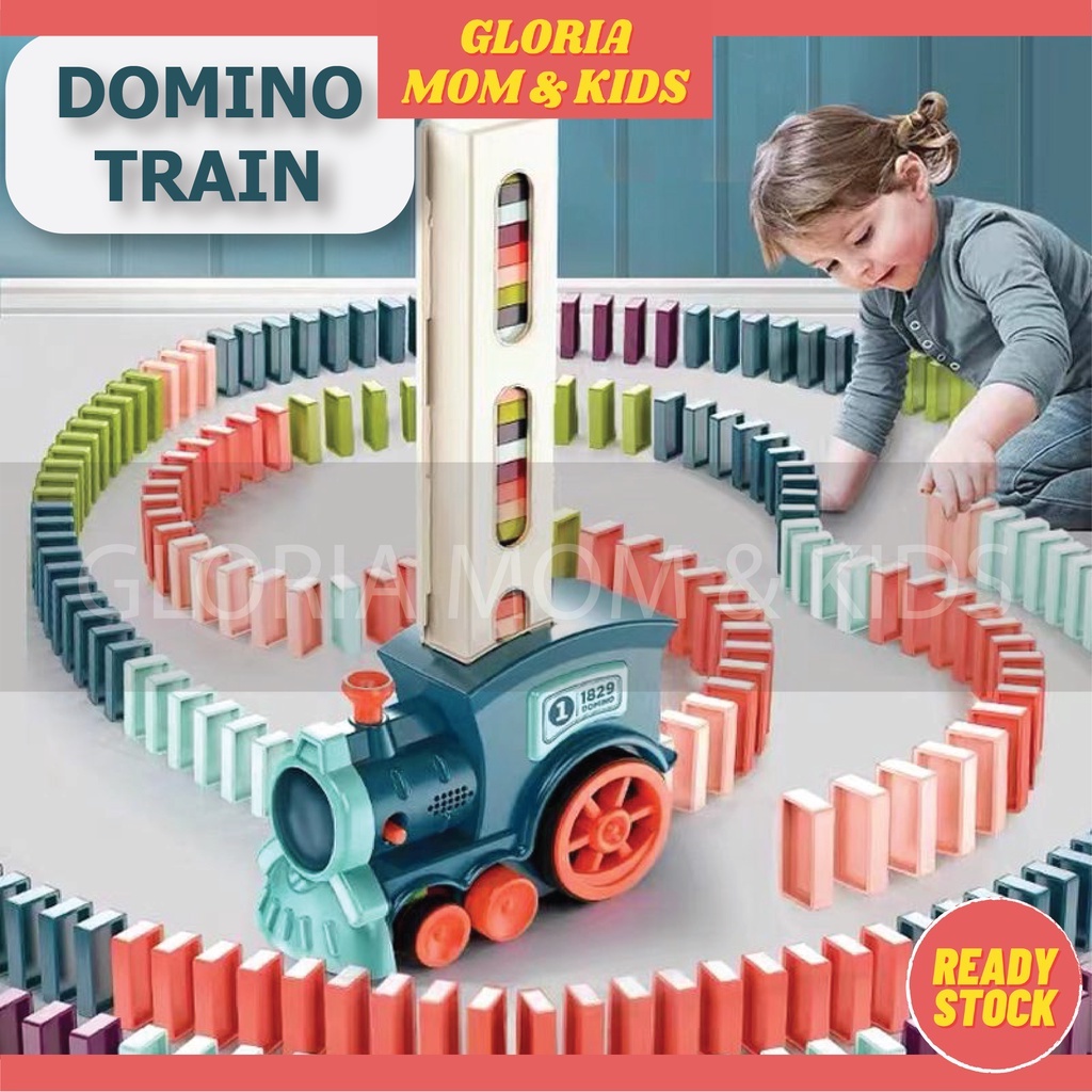 Domino Train Toys Moving Automatically Electric Block Play Kids Children Gift Present Mainan Kereta Api Menyusun Blok