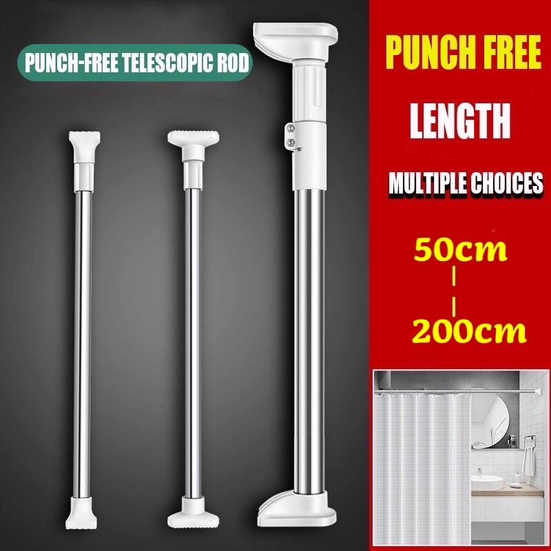 The One Telescopically Adjustable Punchfree Retractable Clothes Curtain Rod Drying Rack Shower