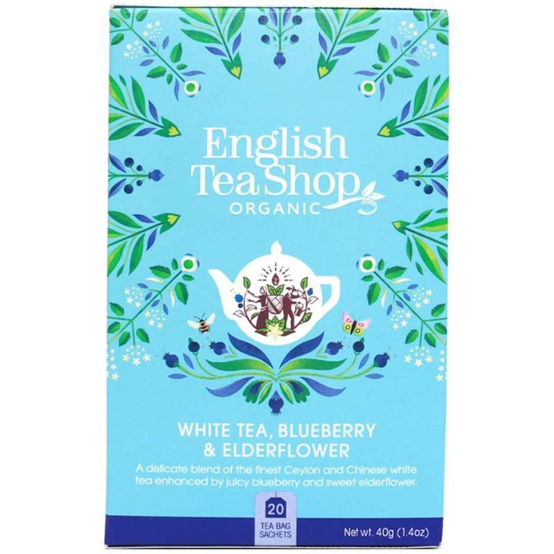 English tea shop organic white tea,blueberry,elderflower 20 teabags
