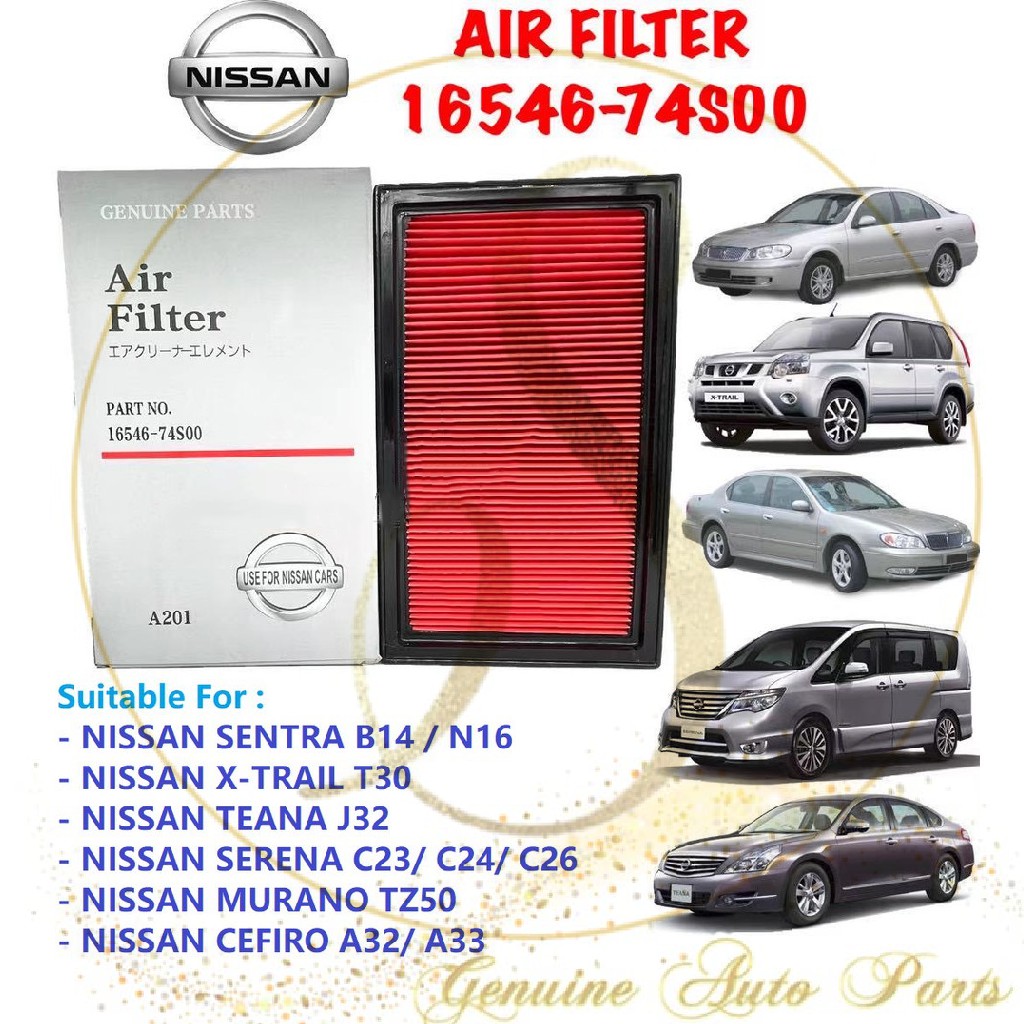 (100 ORIGINAL) NISSAN Engine Air Filter Sentra XTrail Cefiro Serena Teana Murano 16546V0100