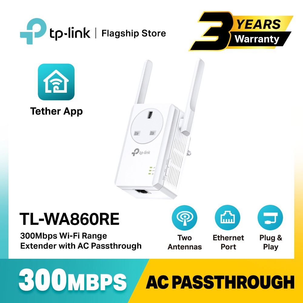 TPLink TLWA860RE 300Mbps WiFi Range Extender with AC Passthrough
