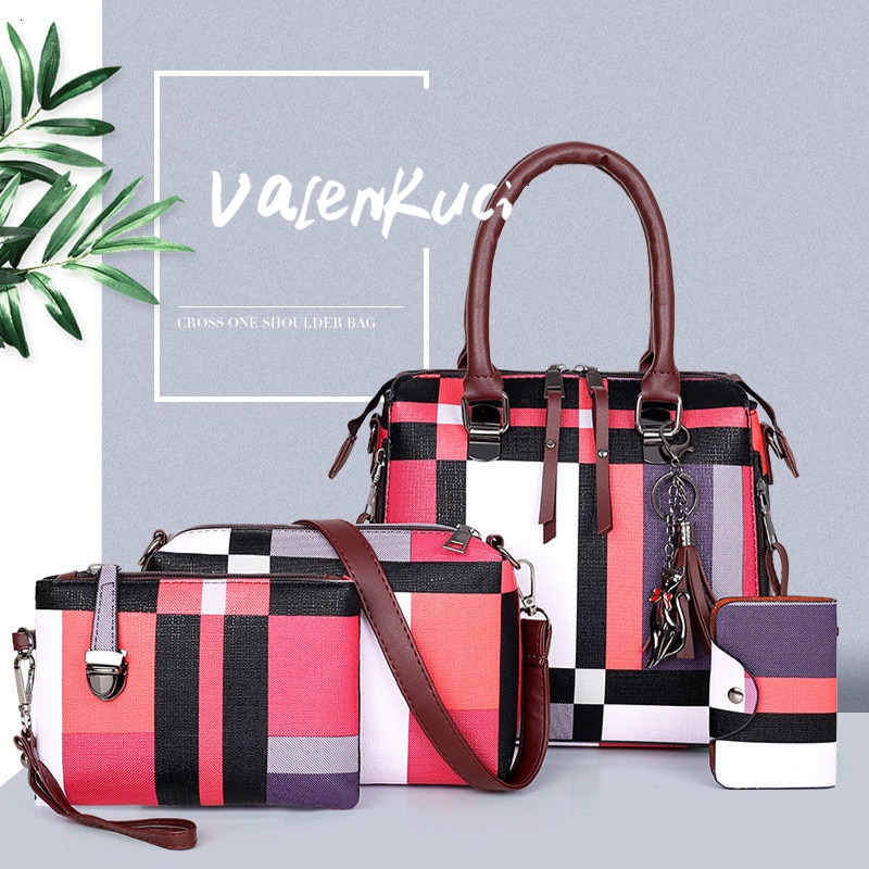 ValenKuci Women Luxury Handbags Designer Composite Bag Set Brand Plaid Tassel Handbags