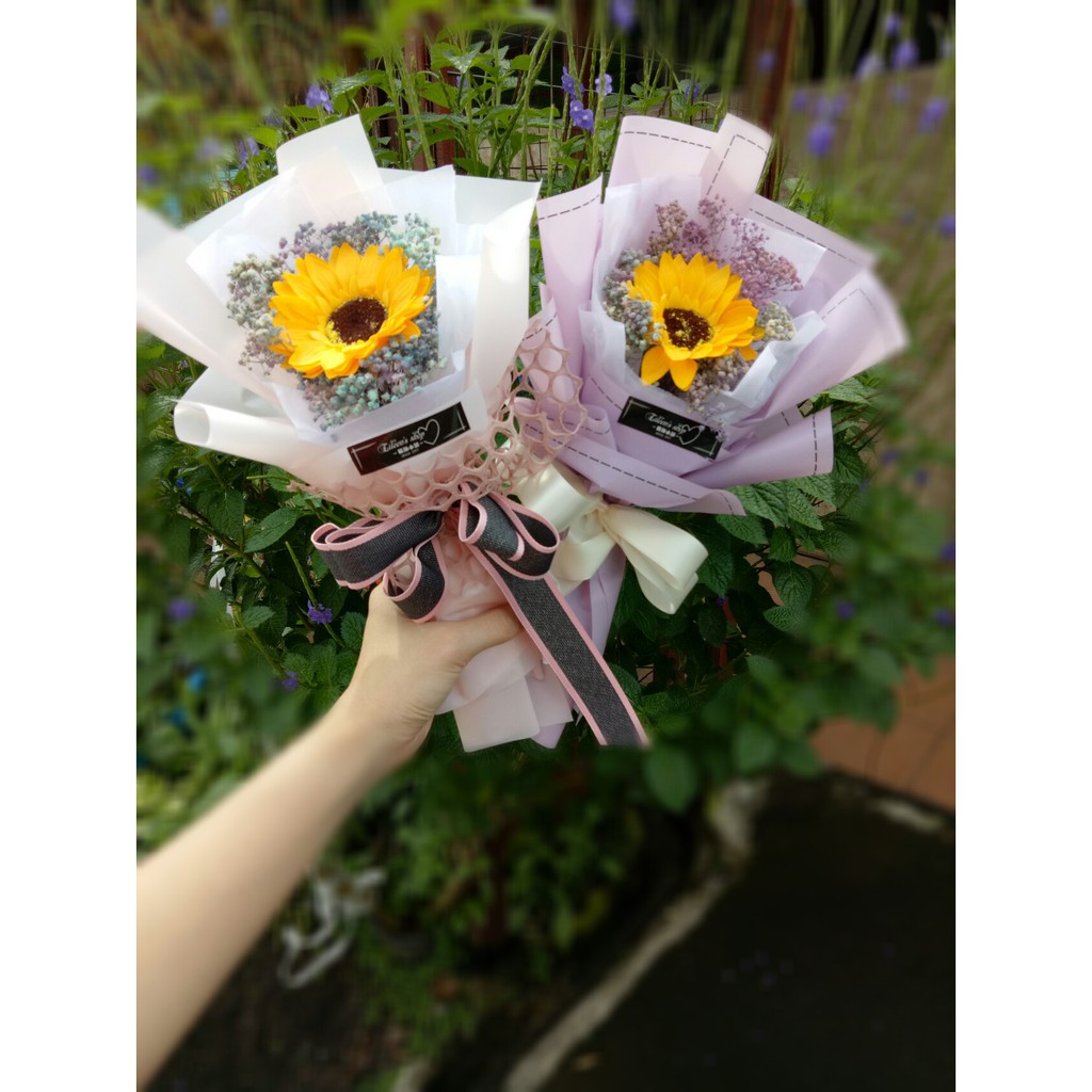 Single Sun Flower Baby Breath Bouquet 單朵香皂太陽花滿天星 Graduate 畢業 教師節 Teacherday Birthday 生日 Shopee Malaysia