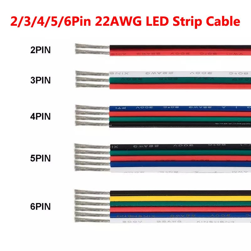 Cavo A Nastro Piatto Multicolore 2, 3, 4, 5, 6 Vie, Calibro 22AWG, 20AWG, 18AWG, In Rame, Per LED E Altro
