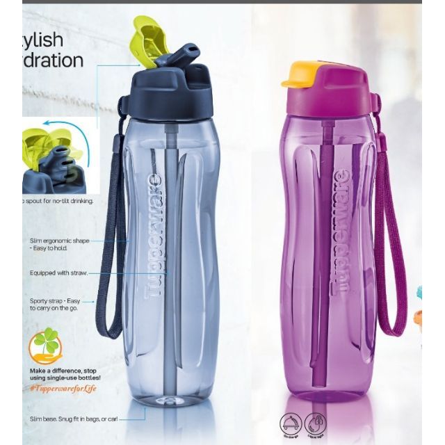 [READY STOCK] ORIGINAL TUPPERWARE Slim Eco Bottle with Straw 750ml (1 ...