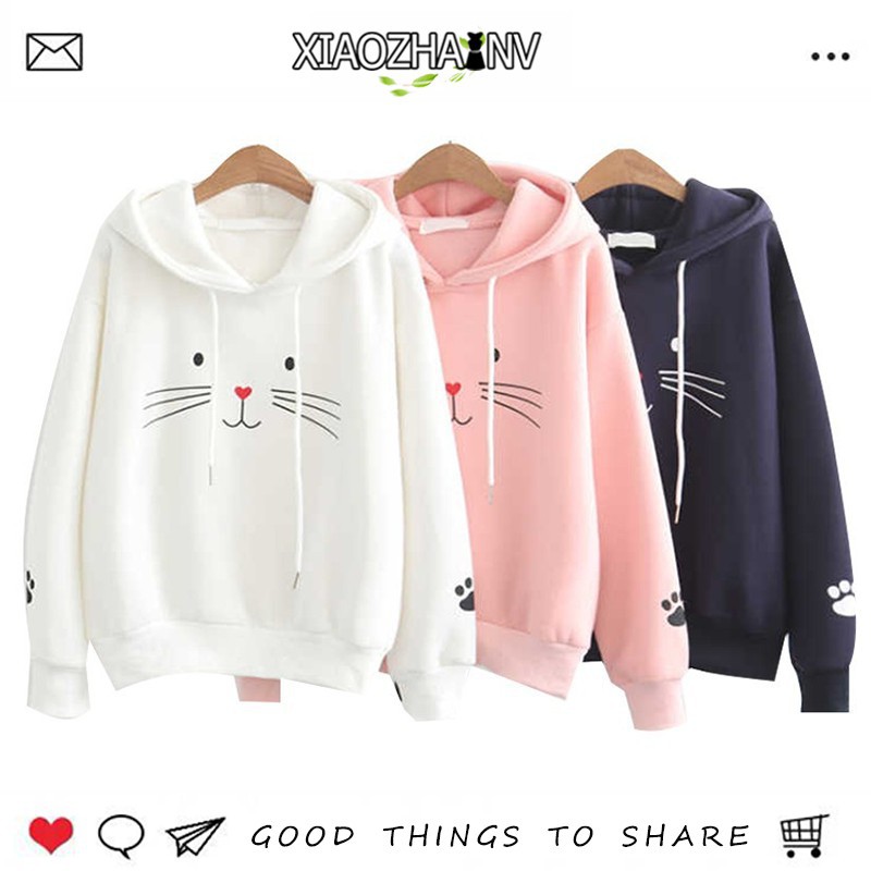 COOKI Women Sweatshirts Womens Cartoon Cat Striped Printed Crewneck Pullover Long Sleeve Shirt Casual Oversized Sweater Tops 