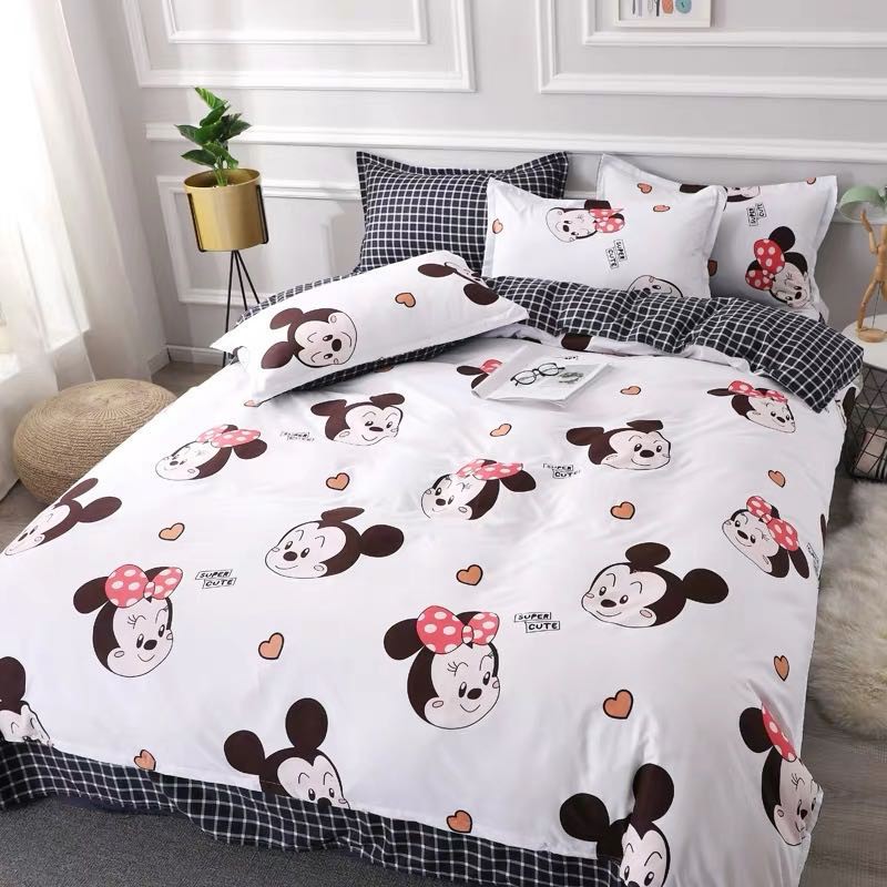 Ins Cartoon Mickey Cute Bedding Sets 4in1 Dormitory Bedroom Quilt Cover Flat Sheet Pillowcase Shopee Malaysia