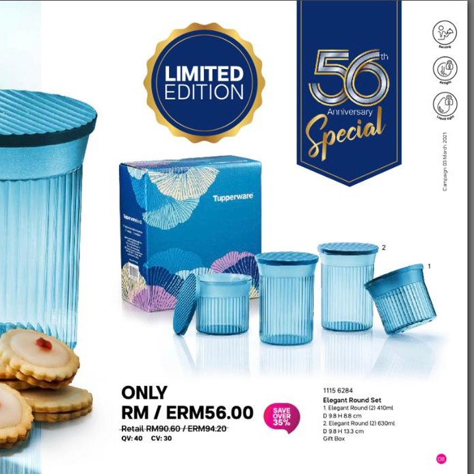 Tupperware Elegant Round Set (4pcs)-BEKAS KUIH RAYA