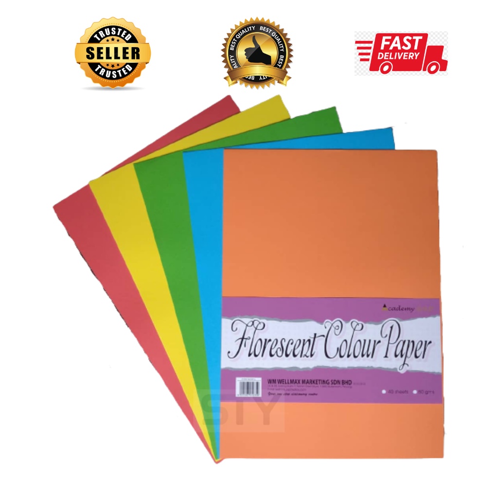 STY 40s Fluorescent Mix 5 Colours A4 Paper Stationery 80gsm Fluorescent ...