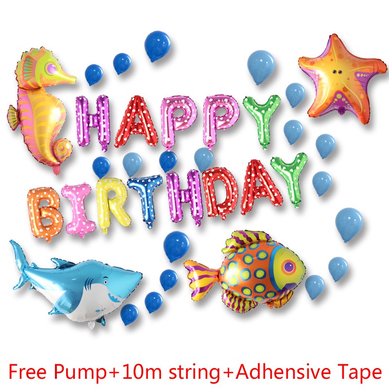Sea Animal Blue Bubble Letter Happy Birthday Party Decorations