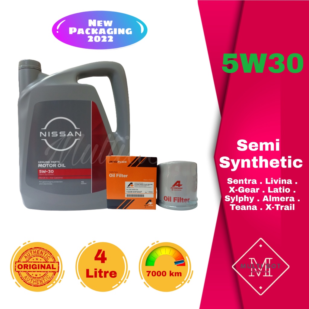 Nissan Engine Oil SN/GF5 5W30 4L Semi Synthetic + Oil Filter Livina ...