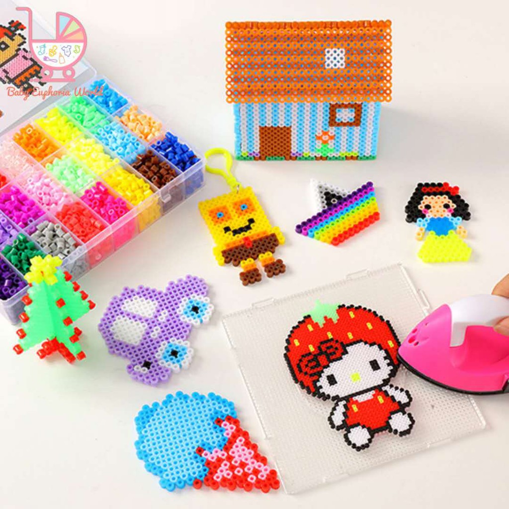 Ready Stock 15 Colours DIY 1800 PCS Perler Beads Fuse Beads Kit Craft For Kids Adults Chirdren