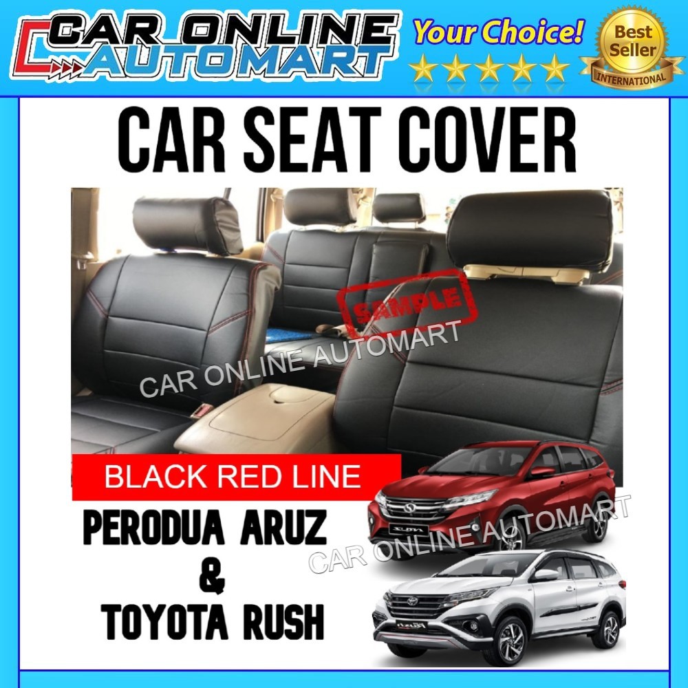 PERODUA ARUZ & TOYOTA RUSH Car Seat Cushion Cover PVC Black red line