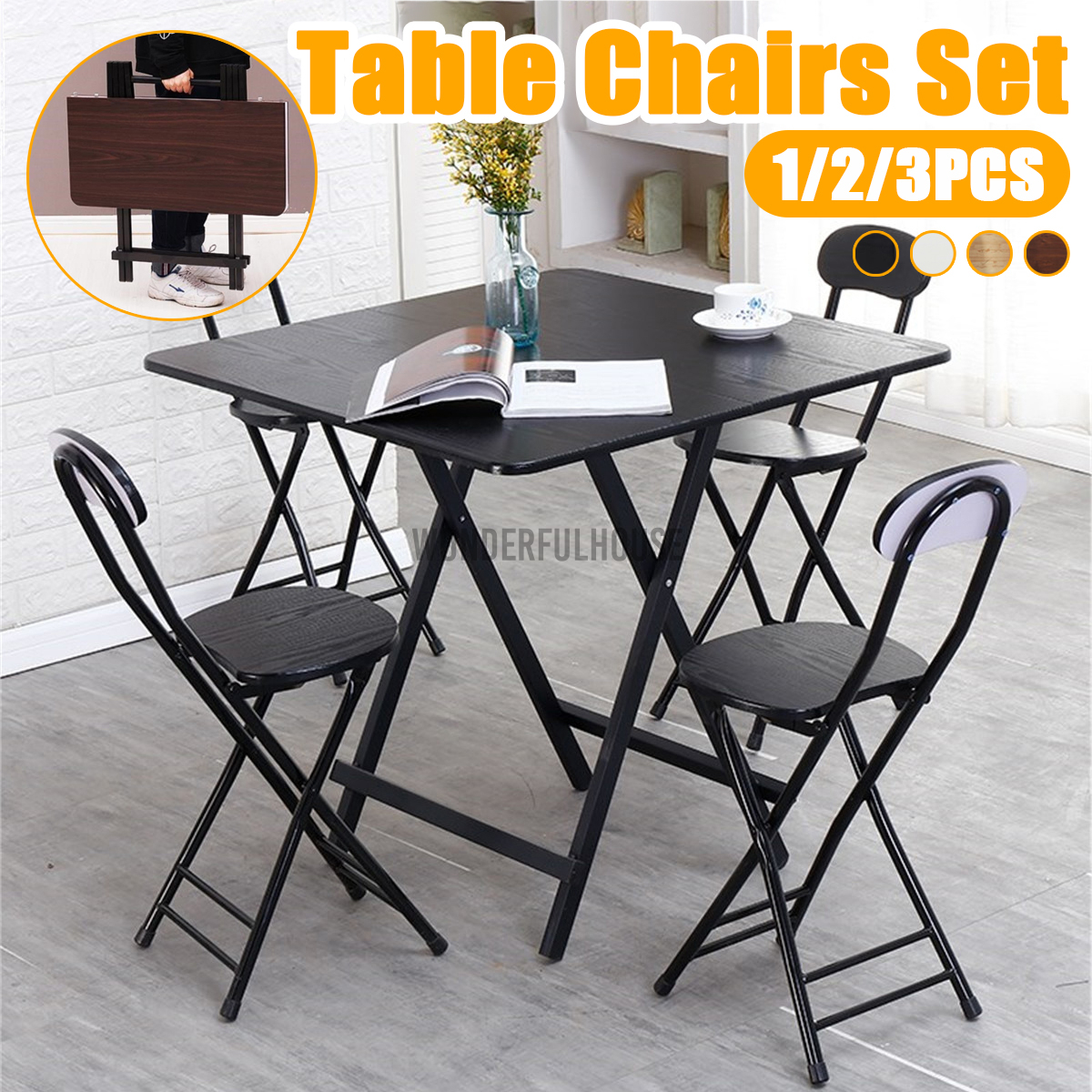 Foldable Table Chairs Set Wood Dining Table Stool Set Home Living