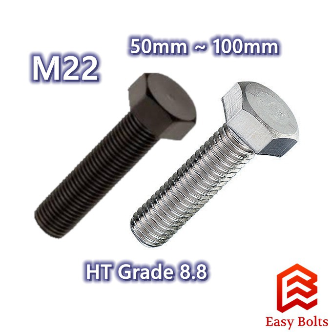 HT 8.8 Hex Bolt - M22 x 50mm ~ 100mm (Coarse Thread Pitch 2.5mm) (High ...